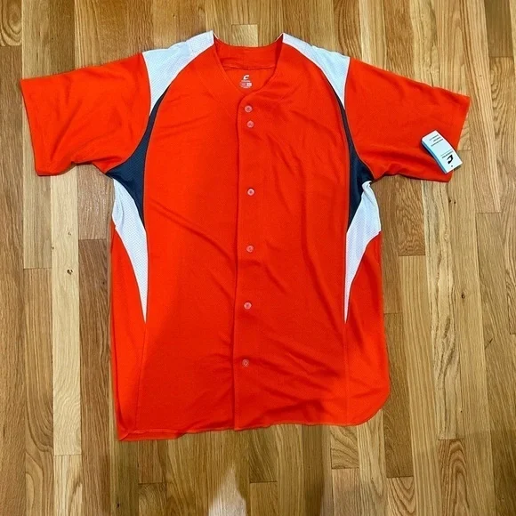 Champro Adult Bull Pen Full Button baseball jersey size XL orange white … - Picture 6 of 9